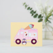 青とピンクかわいいバニーラビットアイスクリームトラック ポストカード (スタンド正面)