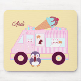 青とピンクかわいいバニーラビットアイスクリームトラック マウスパッド