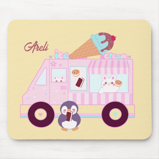 青とピンクかわいいバニーラビットアイスクリームトラック マウスパッド (正面)