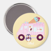 青とピンクかわいいバニーラビットアイスクリームトラック マグネット (正面/裏面)