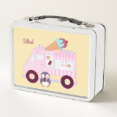 青とピンクかわいいバニーラビットアイスクリームトラック メタルランチボックス (裏面)