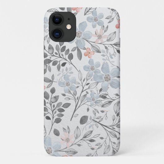 青とピンクとグレーのかわいい花のフラワー柄 Case-Mate iPhoneケース (裏面)