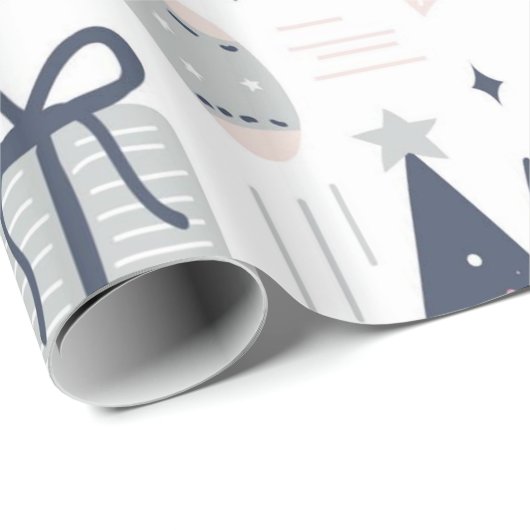 青とピンクと灰色のクリスマス ラッピングペーパー (ロールコーナー)