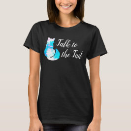 青とピンクと白の猫の抽象的なデザイン しっぽと話して Tシャツ