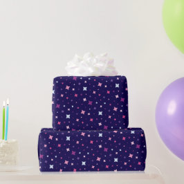 青とピンクと紫の星 コズミックスペース ラッピングペーパー