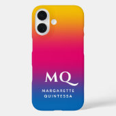 青とピンクと黄色のグラデーション 白いモノグラムイニシャル Case-Mate iPhoneケース (裏面)
