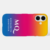 青とピンクと黄色のグラデーション 白いモノグラムイニシャル Case-Mate iPhoneケース (裏面 (横))