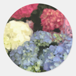 青とピンクのあじさいがデジタルフラワー絵を描ズ ラウンドシール