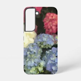 青とピンクのあじさいがデジタルフラワー絵を描ズ SAMSUNG GALAXY S22ケース