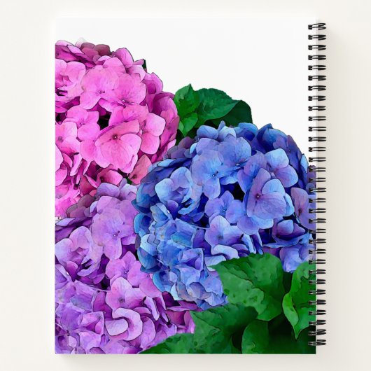青とピンクのあじさいパーソナライズされた花 ノートブック (裏面)