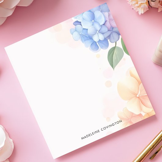 青とピンクのあじさいフローラパーソナライズされた名 ノートパッド