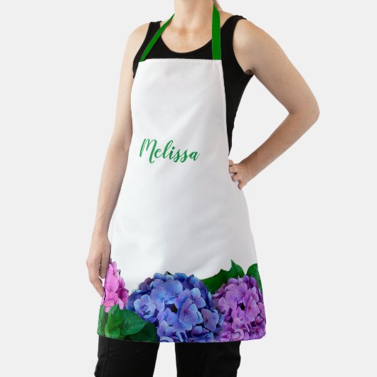 青とピンクのあじさいフローラ パーソナライズされた エプロン (インサイチュ)