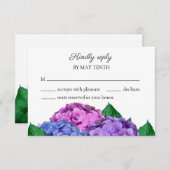 青とピンクのあじさい結婚の花 出欠カード (正面/裏面)