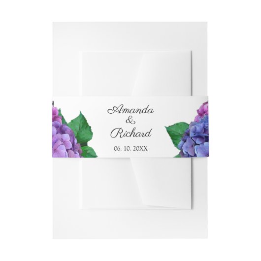 青とピンクのあじさい結婚の花 招待状ベリーバンド (正面例)