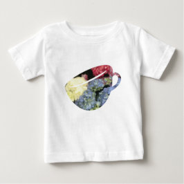 青とピンクのあじさい花のティーカップ絵を描ズ ベビーTシャツ