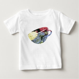 青とピンクのあじさい花のティーカップ絵を描ズ ベビーTシャツ