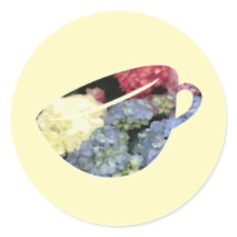 青とピンクのあじさい花のティーカップ絵を描ズ