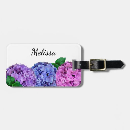 青とピンクのあじさい花カスタム荷札 ラゲッジタグ (正面横)