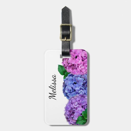 青とピンクのあじさい花カスタム荷札 ラゲッジタグ (正面縦)