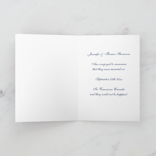 青とピンクのたった今結婚しました写真アナウンスカード 案内状 (内部)