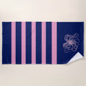 青とピンクのを持つピンクのタコストライプ ビーチタオル (正面)