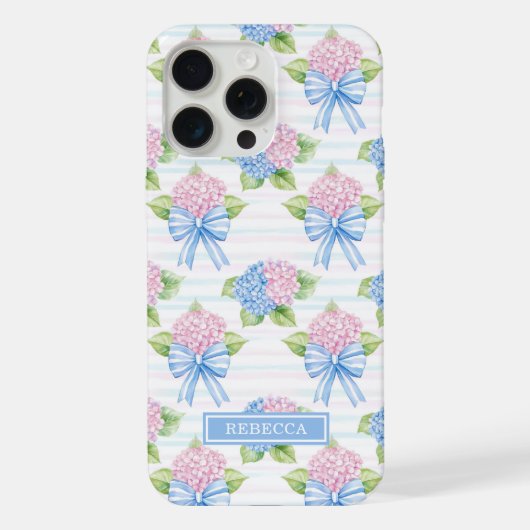 青とピンクのアジサイ iPhoneケース (裏面)