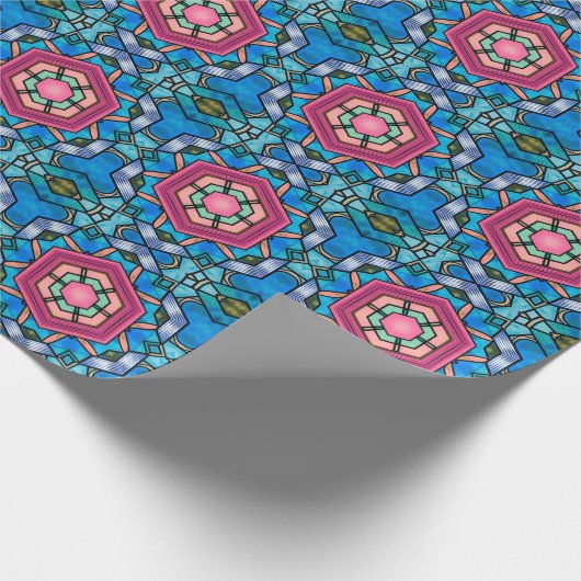 青とピンクのアールデコ絵を描ガラスヴィンテージスタイル ラッピングペーパー (角)