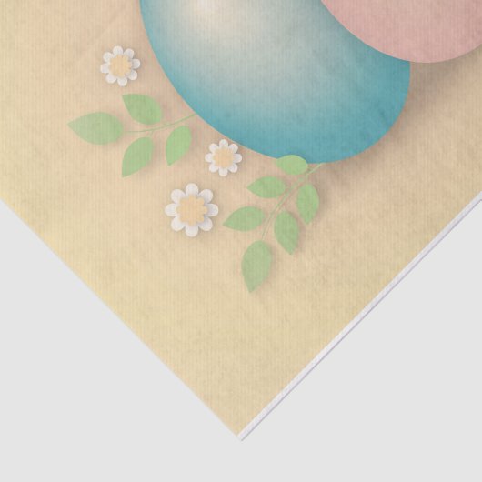 青とピンクのイースターの卵と春の花 薄葉紙 (詳細)