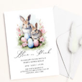 青とピンクのイースターエッグうさぎ 性別発表 招待状