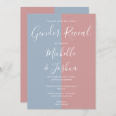 青とピンクのエレガントなスクリプト性別発表パーティー 招待状 (正面/裏面)