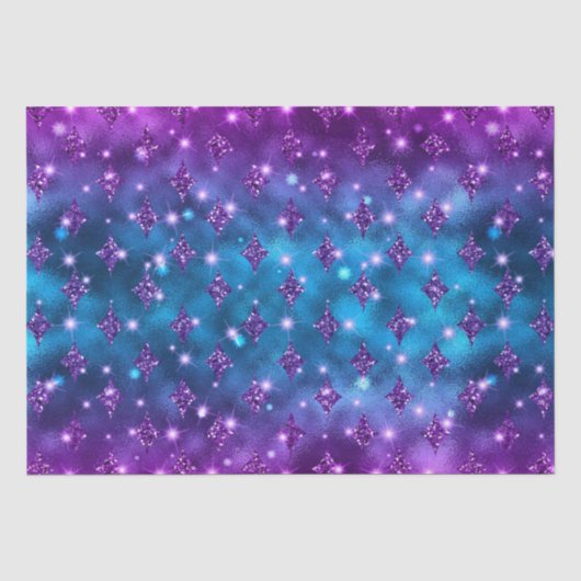 青とピンクのオンブル グリッター 天体パターン 薄葉紙 (正面)
