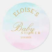 青とピンクのオンブル 性別発表 ベビーシャワー サンキュー ラウンドシール (正面)