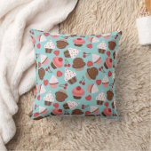 青とピンクのカップケーキ、ハートとさくらんぼ クッション (ブランケット)