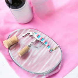 青とピンクのカラーシェードのストライプ ソムリエナイフ