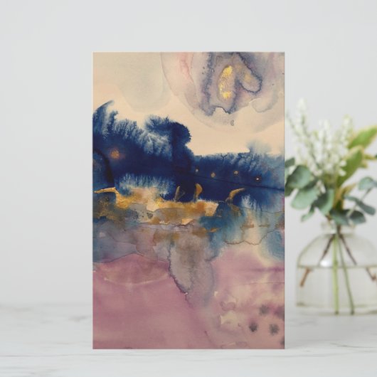 青とピンクのカードを持つ抽象芸術 便箋 (スタンド正面)