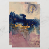 青とピンクのカードを持つ抽象芸術 便箋 (正面/裏面)