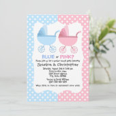 青とピンクのキャリッジの性別表示パーティー 招待状 (スタンド正面)