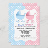 青とピンクのキャリッジの性別表示パーティー 招待状 (正面/裏面)