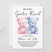 青とピンクのクマの性別を明らかにするパーティー 招待状 (正面)