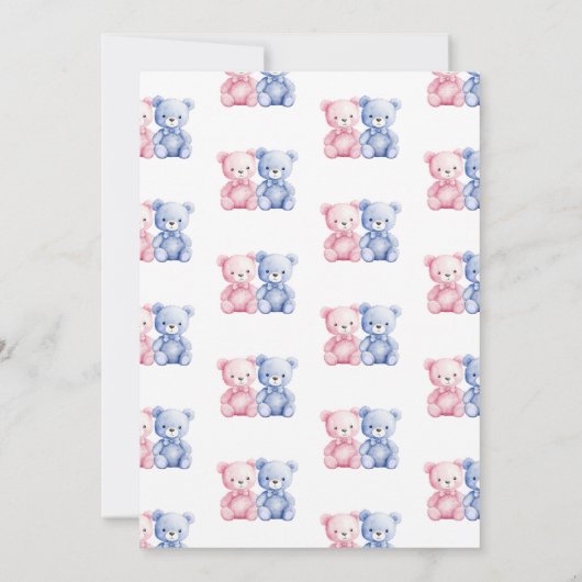 青とピンクのクマの性別を明らかにするパーティー 招待状 (裏面)