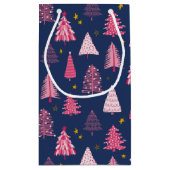 青とピンクのクリスマスツリーパターン スモールペーパーバッグ (裏面)