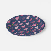 青とピンクのクリスマスツリーパターン ペーパープレート (アングル)