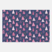 青とピンクのクリスマスツリーパターン ラッピングペーパーシート (正面2)
