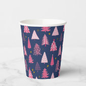 青とピンクのクリスマスツリーパターン 紙コップ (左)