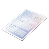 青とピンクのグラデーションのビジネス注文型枠 ノートパッド (アングル)