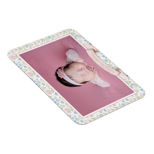 青とピンクのグランドミレニアルフラワーフォトベビー マグネット (右側)