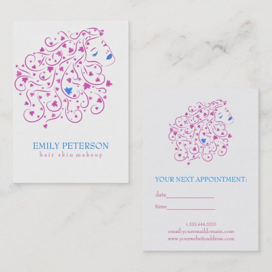 青とピンクのグリッターフローラヘア 名刺 (正面/裏面)