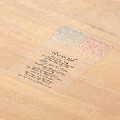 青とピンクのグリッター紙吹雪性別の表示パーティー アクリル招待状 (レイダウン)