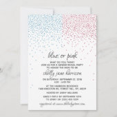 青とピンクのグリッター紙吹雪性別の表示パーティー 招待状 (正面)