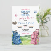 青とピンクのゴルフテーマ性別Reveal Par Tee 招待状 (スタンド正面)